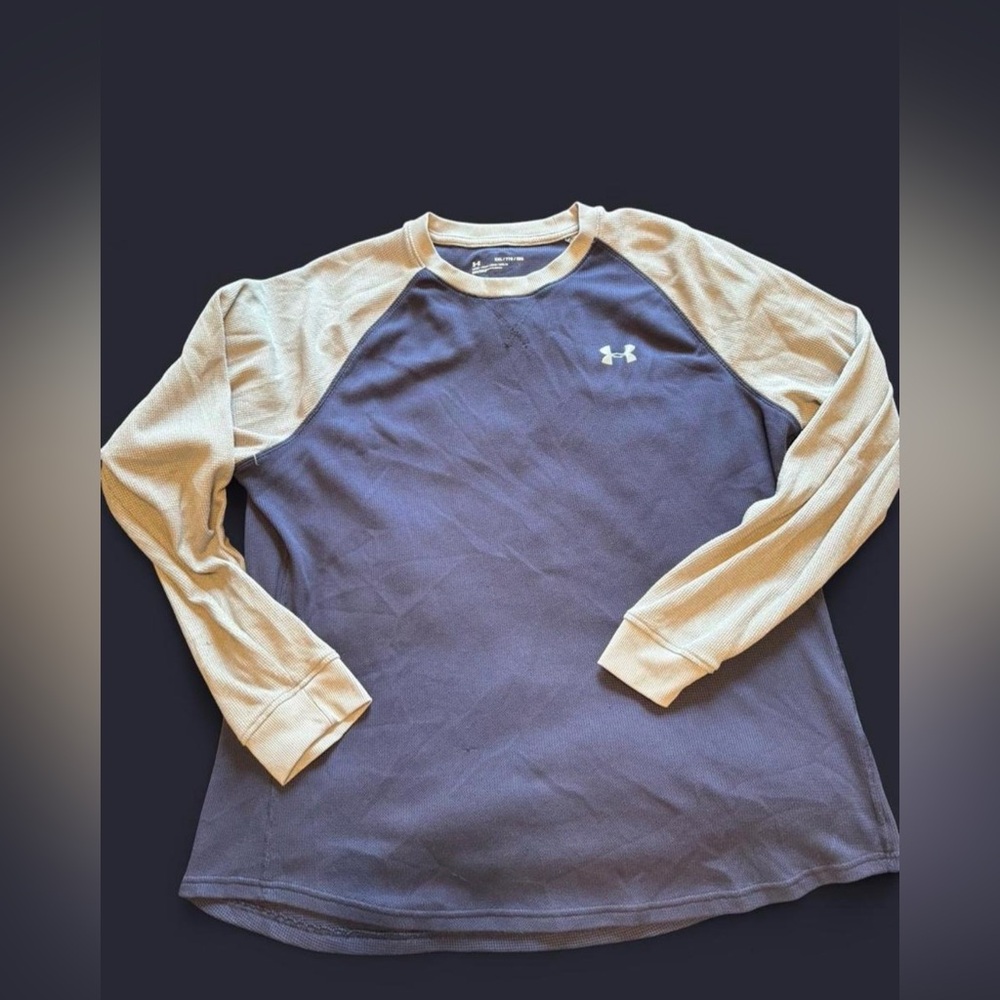 Under Armour Navy and Beige Raglan BaseLayer Men Long Sleeve Shirt